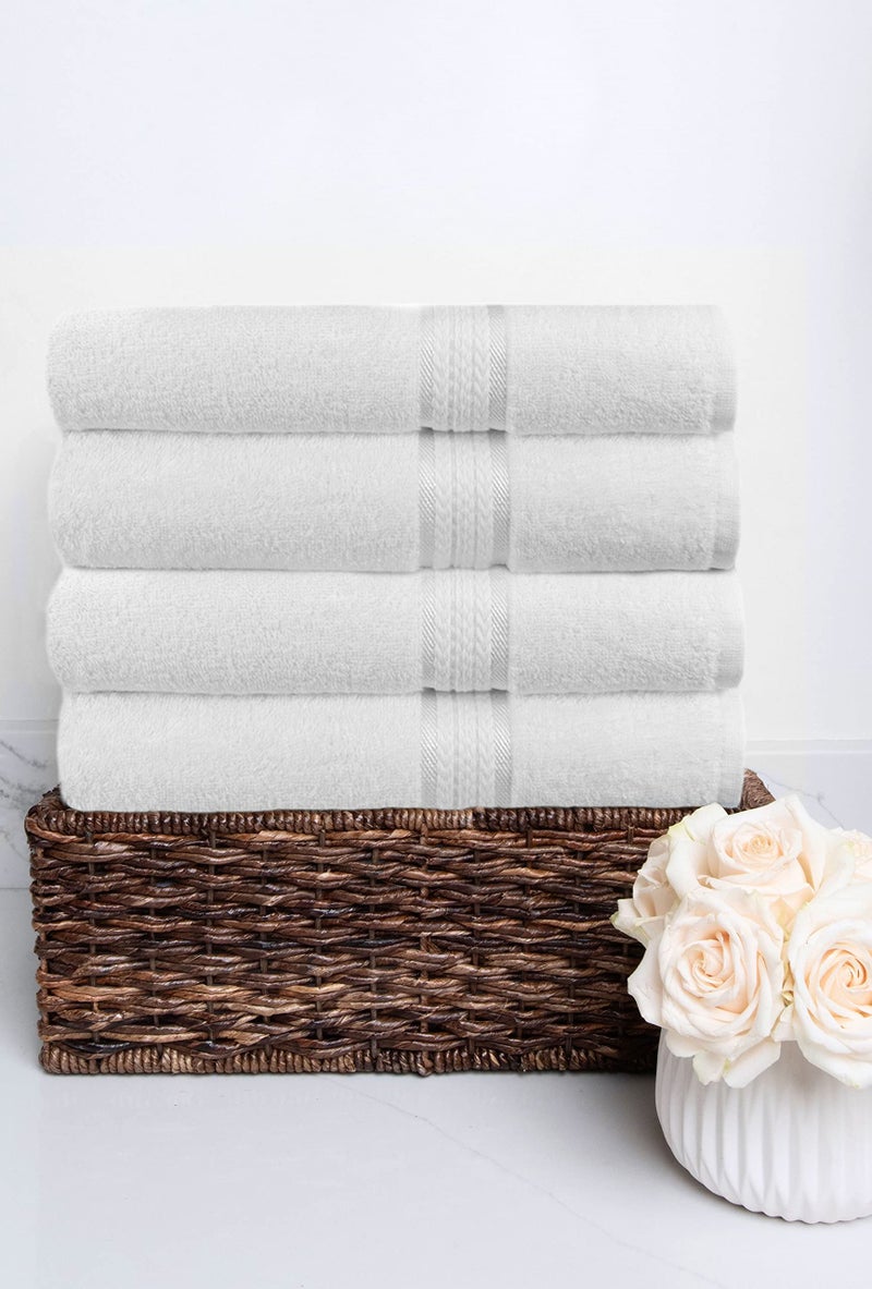 Cotton Craft Ultra Soft 4 Pack Oversized Extra Large Bath Towels 30x54 White Weighs 22 Ounces - 100% Pure Ringspun Cotton - Luxurious Rayon Trim - Ideal for Everyday use - Easy Care Machine wash - Image 4